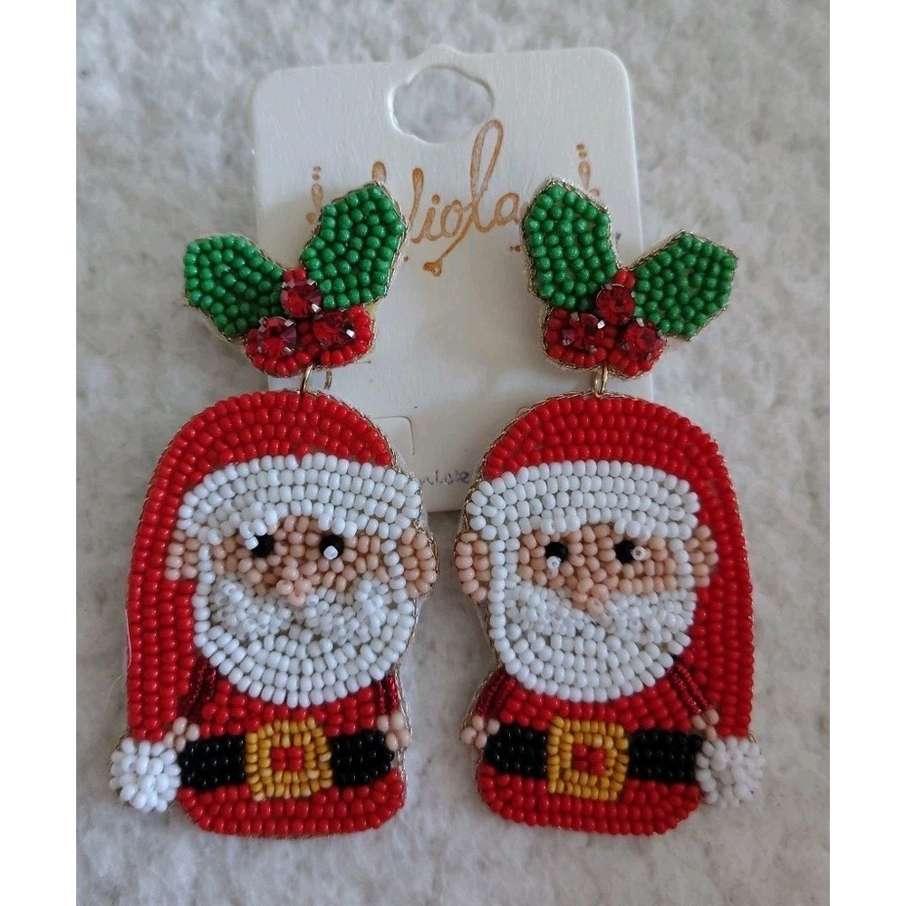 Santa Claus Underneath the Mistletoe Christmas Bead Earrings Viola‎ New
